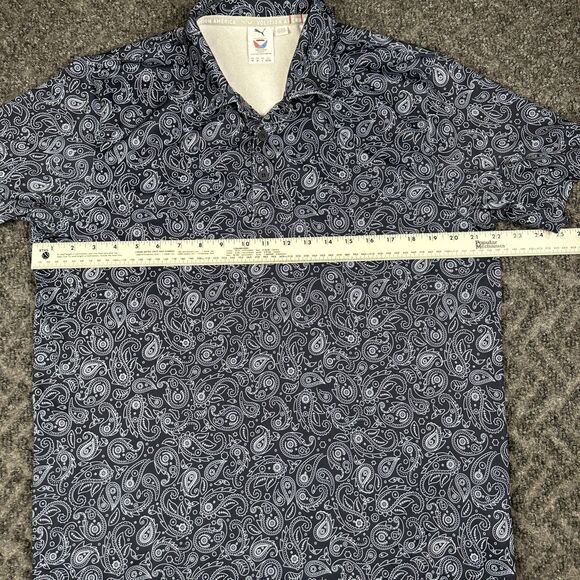 Puma Volition America Shirt Mens Medium Blue Paisley Print Performance Golf Polo - Picture 5 of 7